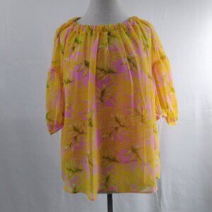 SCOOP Lightweight Sheer Palm Print Top w/ Attached Tank | Size XL (16–18) | NWT